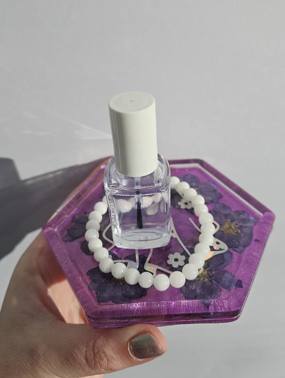 Handmade Purple Hexagon Resin Coaster with Holographic Ghost Design Whimsigoth